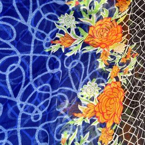 Handmade Blue and Orange Large Scarf with roses